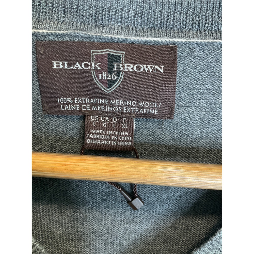 Black Brown 1826 Sweater 100% Extra Fine Merino Wool Grey Pullover V-Neck L - Picture 4 of 6